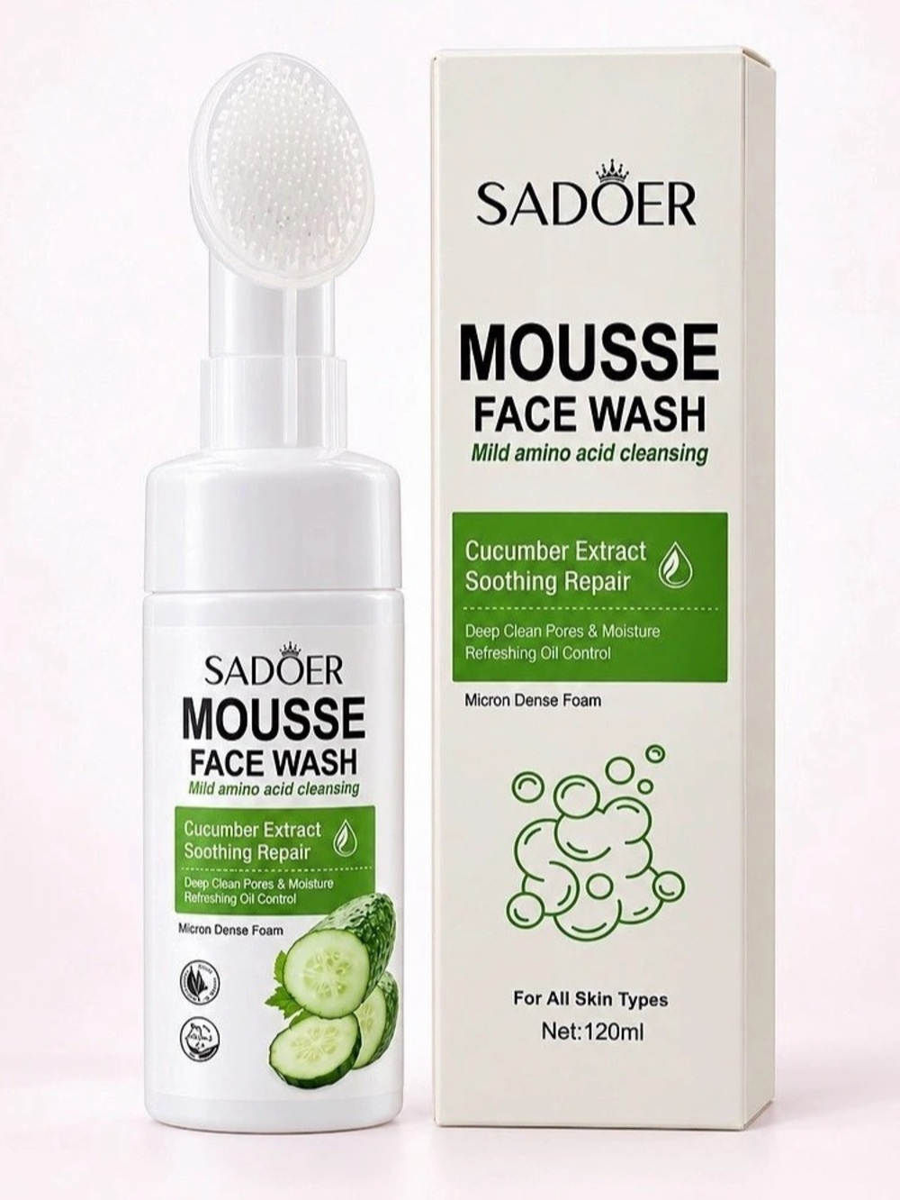 SADOER Cucumber Facial Cleanser Mousse, White & Green